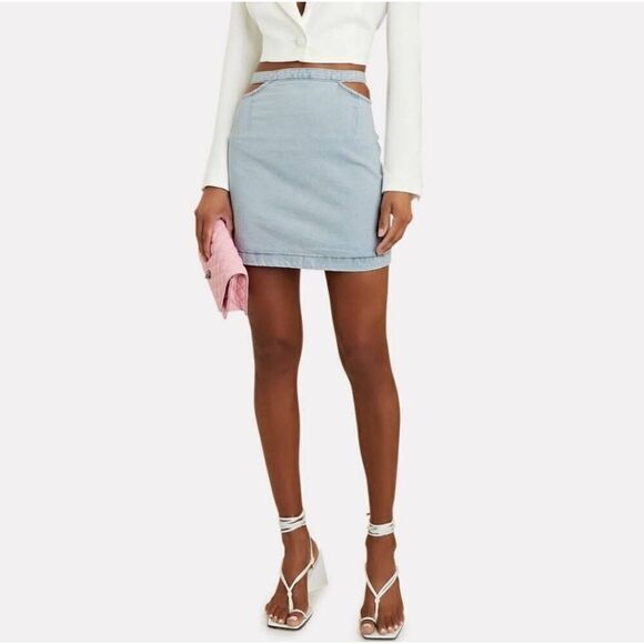 WeWoreWhat Cut Out Mini Skirt in Light Wash Denim Size Medium - Picture 1 of 8